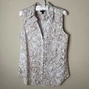 Ann Taylor Snake Print Sleeveless Essential Shirt Womens Medium Beige Cream Top
